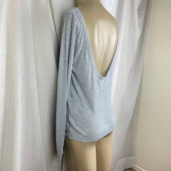 Victoria’s Secret PINK Light Gray Scoop Back Rhinestone Bling Slouchy Sweater XS - Picture 7 of 16